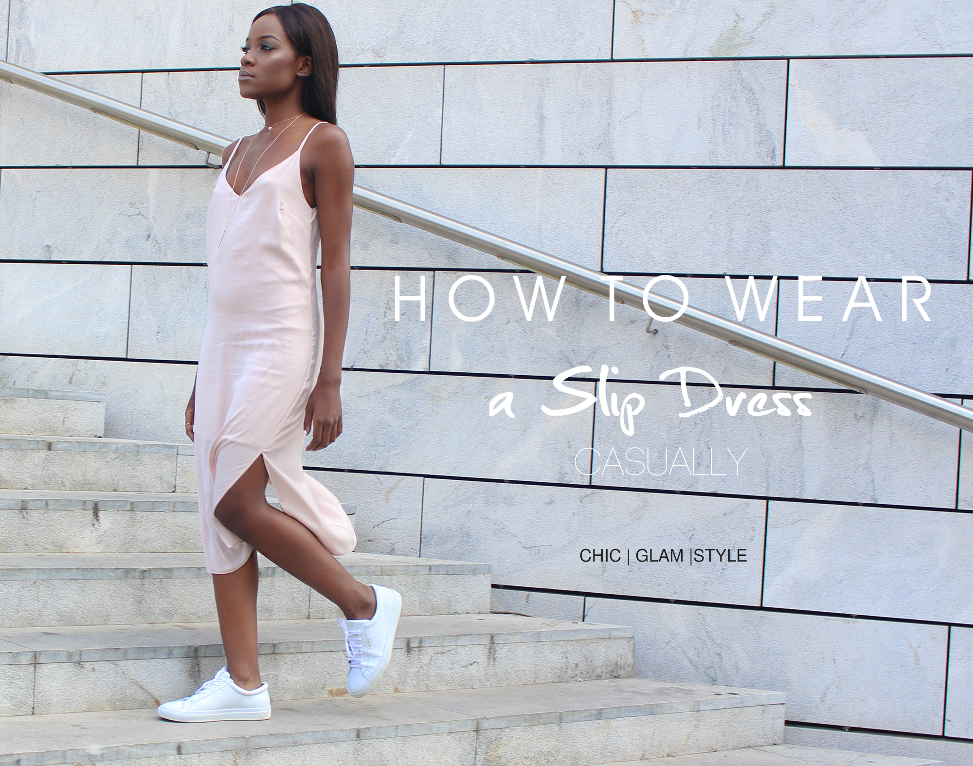 slip dress and sneakers