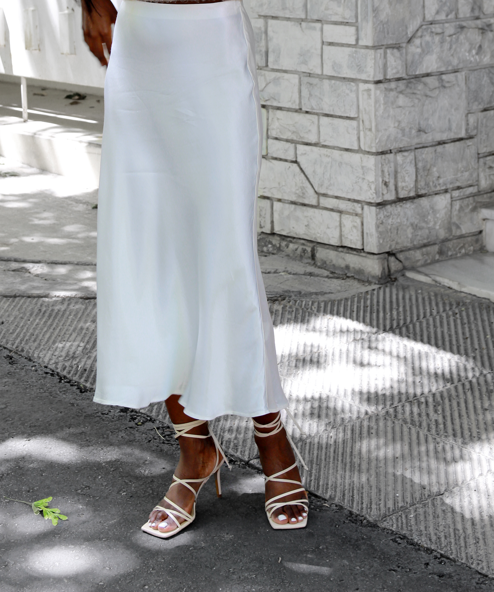 white satin skirt outfit